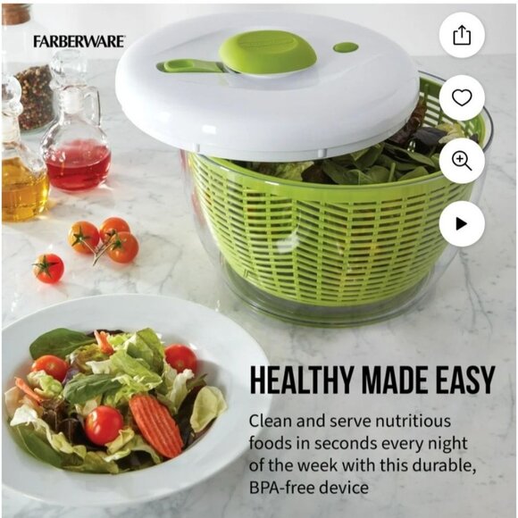 Farberware Professional Easy to Use Pump Plastic Salad Spinner 6.6 qt New - Picture 3 of 12